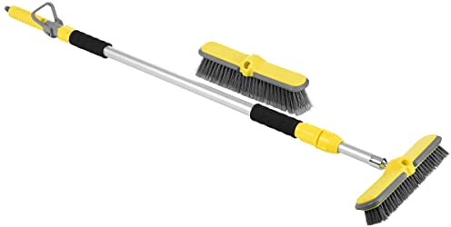Country Side Lot de 3 balais à eau Manche télescopique en aluminium léger (environ 127193 cm) 1 brosse puissante et 1 brosse souple Pour des hauteurs de travail jusqu'à 3 m Pour tous les