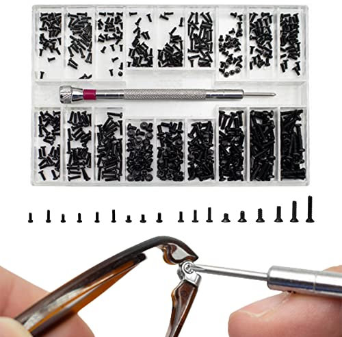 SEMINISMAR Set Di Mini Viti Autofilettanti Del Computer, A Testa Piatta, Riparazione Elettronica, Piatte,Micro,per Occhiali da Vista,con Cacciavite,Nero