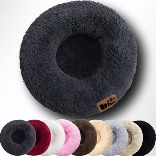 hundebett grosse mittelgroße kleine hunde hundekissen hundekorb katzenkorb wolke hundebett waschbar flauschig rund anti angst hunde donut bett für grosse mittelgroße kleine hunde Ø70cm Anthrazit