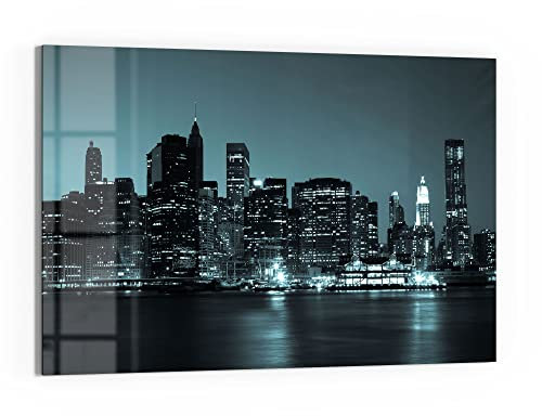 DEQORI Glas-Magnettafel | 60x40 cm groß | Motiv Manhattan am Abend | Memo-Board aus Glas | Magnetboard inkl. Magnete, Stift & Tuch für Küche & Büro | Tafel magnetisch & beschreibbar