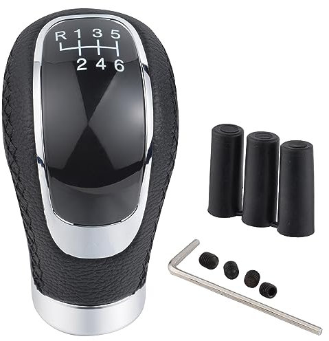 Padaodao 6 Speed Gear Shift Knob Leather Shifter Handle Lever Stick Grip Head fit Most Automatic Manual Vehicles Trucks Cars, Black