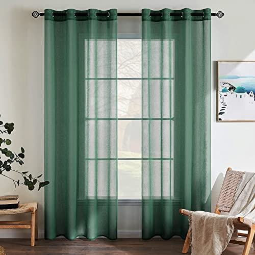EMEMA 2 Pannelli Tende Con Occhielli Trasparenti Verde Scuro A260xL140cm | Tende Trasparenti Con Occhielli Morbidi Finestre per Camera da Letto e per Salotto Eleganti Soggiorno