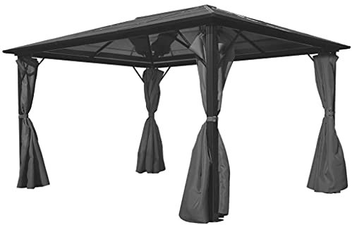 Pavillon mit Vorhängen, MOONAIRY Faltpavillon, Pergola, Partyzelt, Standmarkise, Sonnenzelt, Garten Pavillion, Grillpavillon, Anthrazit Aluminium 400 x 300 cm