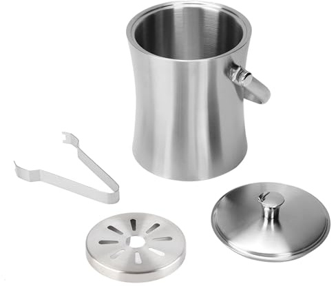 Secchiello per il Ghiaccio con Coperchio Pinze e Filtro 1L Secchio Termico Ghiaccio in Acciaio Inossidabile Secchiello Portaghiaccio per Bottiglie 15 x 12 x 14 cm
