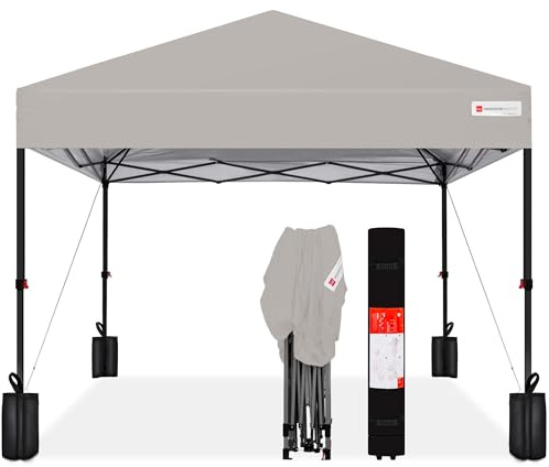 Best Choice Products 10x10ft Pop Up Canopy Tent, Outdoor Shade, 1 Person 1 Minute Set Up, Carry Case, 4 Weight Bags - Light Gray