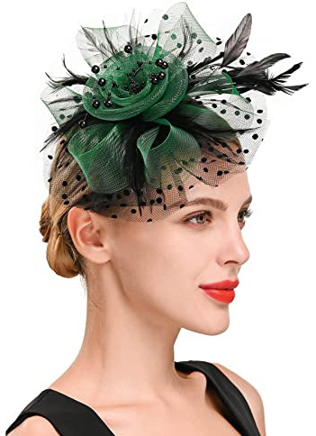 Fascinator Damen Kopfschmuck Hochzeit Hüte Hat Clips Haarclip Hut Stirnband Mesh Tea Party Kopfbedeckung Frauen Pillbox Hut Haarschmuck für Cocktail Halloween Oktoberfest Gothic