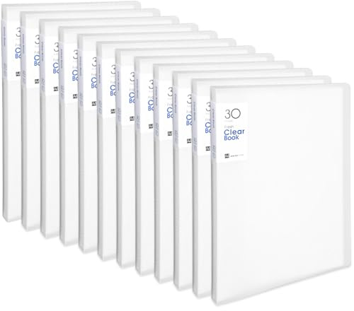 Outus 12 Pcs Art Portfolio Binder 9x12 Inch 30 Pockets Art Portfolio Folder with Clear Plastic Sleeves Presentation Book with Sheet Protectors for A4 Artwork, Flexible Cover (White)