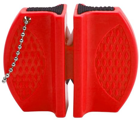 Rrumyve Portable Double-Sided Knife Sharpener, Small Hanging Design Comfortable Kitchen Knife, Mini Kitchen Knife Sharpener, for Family, Camping Tours or Outdoor Survival (Red)
