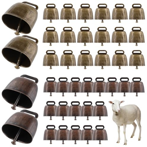 CDOKY 40 PCS Cow Bells, Grazing Copper Bells, Metal Cow Bells with Crisp Sound, Loud Animal Copper Bronze Bells, Vintage Grazing Bells for Cow Horse Sheep, 2 Colors