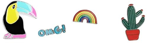 Tukan OMG Regenbogen Kaktus Anstecknadel Anstecker Pins 4 Stück Set