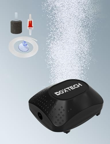 boxtech Mini-Luftpumpe für Aquarien, Luftpumpe, Set mit Luftschlauch, Luftstein, Rückschlagventil (1,5 Watt)