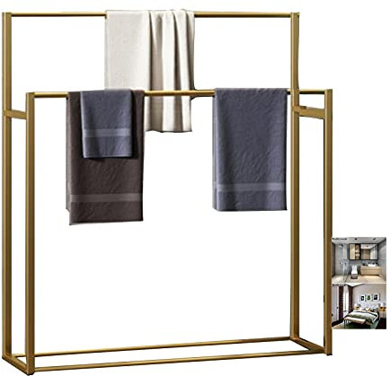 NEECS Support de Salle de Bain sur Pied/Support de Rangement pour Serviettes de ménage d'hôtelOr/Noir/Blanc, Porte-échelle de Serviette sur Pied en métal à 2 Niveaux, Rangement sur suppo