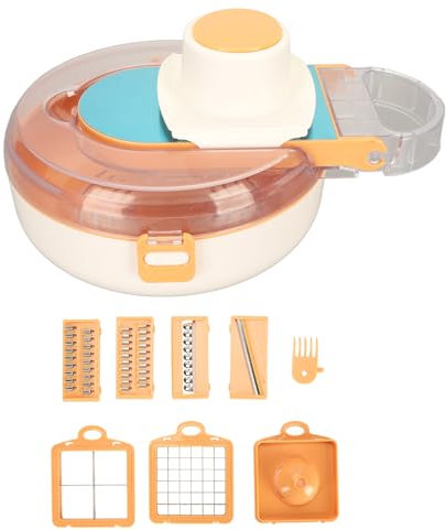 Hachoir à Légumes 9 en 1, Outil de Coupe de Légumes en Acier Inoxydable avec Récipient, Hachoir à Légumes Multifonctionnel, Trancheur Dicer Pro, Hachoir à Oignons, Hachoir à Aliments(Orange)