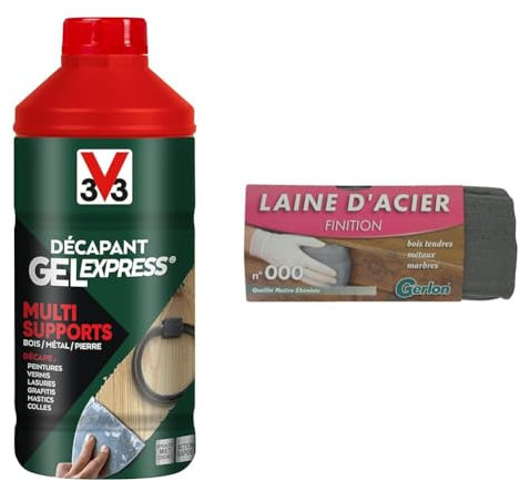V33 Décapant gel express® multi-supports 1L & Laine d'acier Gerlon - n°000 - Etui de 200 g