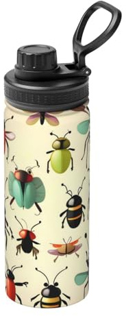 Pmhmer Bouteille d'eau isotherme de sport avec petits insectes de dessin animé, légère et étanche, adaptée pour les voyages en plein air, simple et élégante.