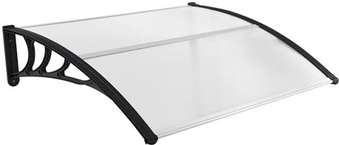ASAB Outdoor Waterproof Door Canopy - Transparent Polycarbonate Roof Cover with ABS Brackets - Front & Back Door - 120 x 80cm - Curved Rain Shelter for House, Balcony, Garage, Window, Patio
