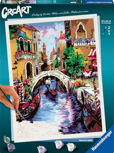 Ravensburger CreArt Zauberhaftes Venedig - Malen nach Zahlen für Erwachsene | DIY Malset mit Pinsel und Acrylfarben, 30 x 40 cm, Geschenk für Frauen und Männer