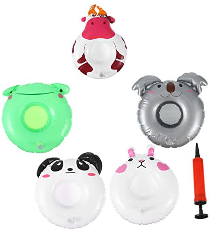 ibasenice 1satz Hawaii Aufblasbare Getränkehalter Für Pool Teiliges Mit Bunten Tierdesigns Kawaii- Kuh Koala Panda Frosch Für Strandpartys Und Tropische Events Inklusive Handpumpe Zum