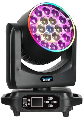 BETOPPER Cabezal Móvil LED RGBW 19x15W, Luz DJ Profesional 4 en 1 Control DMX, Efectos Luz Disco, Nube y Tira LED,Fiestas, Bodas, Discotecas,RGBW + Blanco Ajustable 3000K-6500K