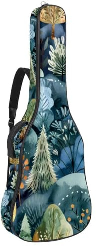Gitarrentasche in voller Größe, 101,6 cm, 104,4 cm, 106,7 cm, Tragetasche für E-Bass, klassische Gitarre, Aquarell, Blumenmuster, Boho, Totenkopf, Hörner, Blumen, Federn, Mehrfarbig 04, 42.9x16.9x4.7