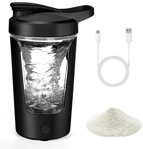 AOOWU Mezclador de Proteinas Eléctrica, 450ml Vaso Shaker Portable Recargable por USB, Botella Mezcladora de Batidos de Proteínas Sin BPA, Proteina Mezclador Vortex Eléctrico para Fitness (Negro)