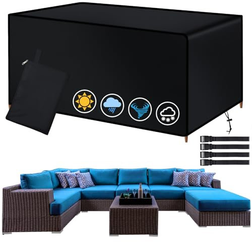 Omtofo Copertura Tavolo Esterno Impermeabile, 180×120×74cm, Tessuto Oxford 420D, Antivento, Anti-UV Copertura Mobili Da Giardino Per Tavoli E Sedie Da Cortile Quadrato Arredo Rettangolare