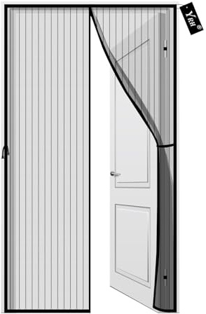 YRH Mosquitera Puerta Magnetica 80x200 cm, Negra | Nuevo Diseño de Hebilla Lateral, Malla Mejorada y Autosellante, Puerta Mosquitera con Cinta de Sujeción Universal