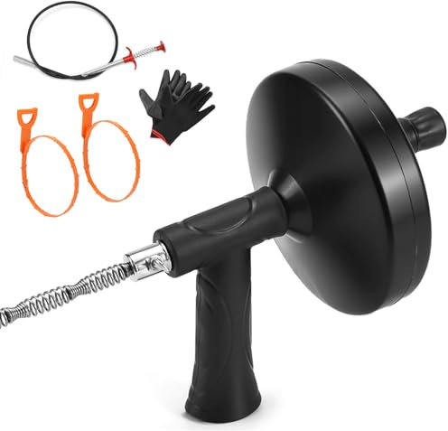 QWORK® Cable para limpieza de tuberías de 7,6 m con eliminador de obstrucciones de acero (90 cm) y herramienta multidiente (52 cm) - limpiador de desagües flexible para baños y cocinas