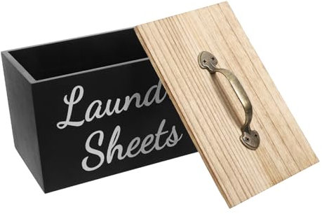 HOUDERCO Wooden Dryer Sheet Storage Box Lid for Laundry Room 20x13x13cm Lint Container and Laundry Softener Dispenser Farmhouse Style Organizer for Dryer Sheets