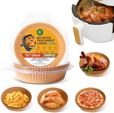 100 Stück Backpapier für Heißluftfritteuse, Rund 20cm BPA-Free Airfryer Backpapier Paper für Heißluftfritteuse Mikrowelle Bratpfanne