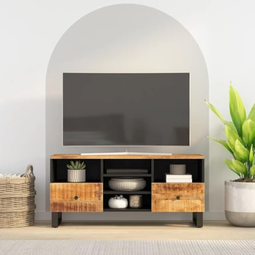 CINDERFUL TV-Schrank 100x33x46 cm Massivholz Mango & Holzwerkstoff,Modernes und praktisches TVRegal aus hochwertigem Mangoholz für stilvolle Wohnbereiche TV-Möbel, TV-Bänke