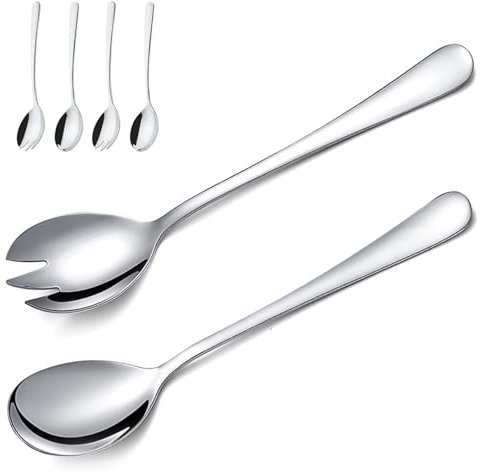 ElevaPulse Salatbesteck, 2 Salatlöffel und 2 Salatgabeln, Salatbesteck Edelstahl, Salat Besteck, Servierlöffel Edelstahl, 4-teiliges Salat Besteck Set
