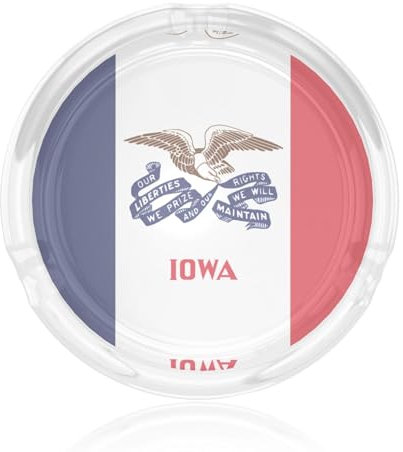 Ceniceros de cristal con bandera del estado de Iowa para cigarrillos, ceniceros de vidrio decorativos, bandejas redondas para ceniceros para el hogar, la oficina