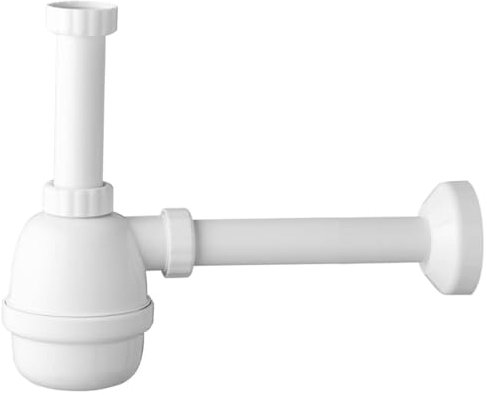 Schläfer 4395300 | Sifone Universale a Fiasco per Lavelli a 1 vasca 11/2 - Uscita Diam 40mm x L. 250 mm, Entrata da L. 130 mm, Scarico Lavandino Autopulente in PP ad un Bacino con Rosone, Bianco
