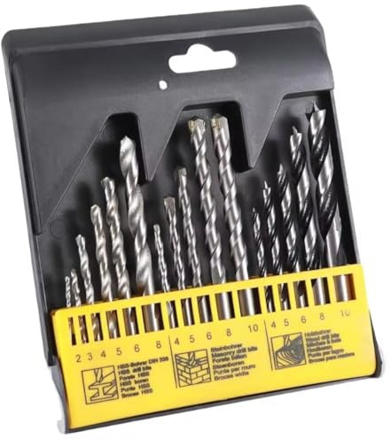Drill Bit HSS, 16 Pieces set Metal drill bit 2/8mm, for Wood drill bit 4/10mm and Masonry drill bit 4/10mm