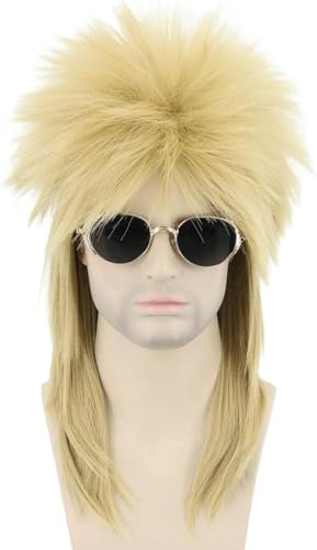 LeMarnia Blond 80er Jahre Herren Rocker Punk Popstar Vokuhila Perücke Halloween Party Kostüm Perücke