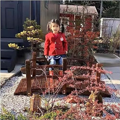 Puentes de Jardín: Puente rústico de 140 cm para Estanque de Peces con barandillas Dobles. Puente de Madera para jardín, decoración de césped, Pasarela de Arco para Arroyo en el Patio. Fácil