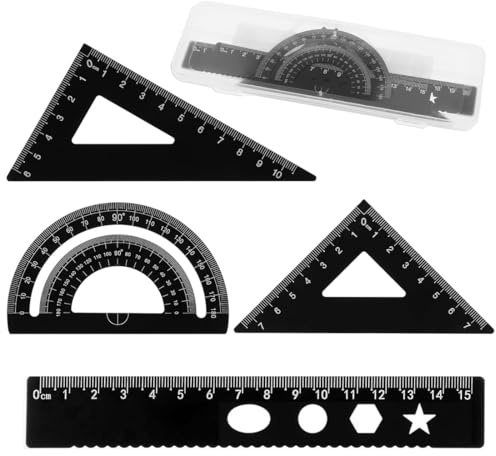 ZORVUJI Juego de Reglas de Escala de Metal para Arquitectos - Kit de Dibujo Profesional con Transportador de Ángulos, Escuadra y Cartabón, Material de Geometría para Estudiantes y Profesionales