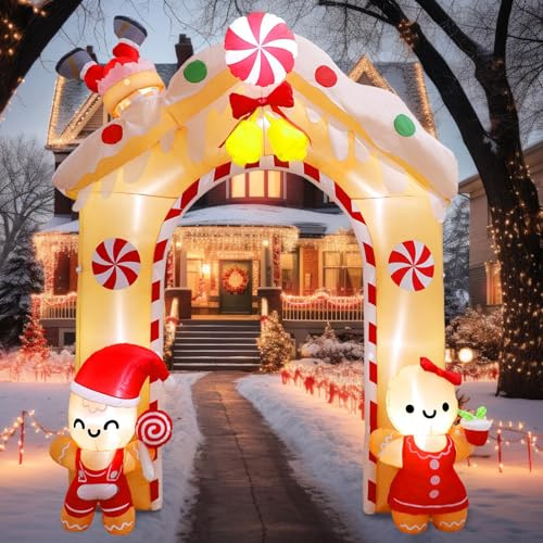 Cvkwe Decorazione natalizia gonfiabile a forma di omino di pan di zenzero, 3 m, arco illuminato per cortile, prato, feste e passerelle