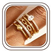 Morfetto Gold Rings for Women Tarnish Free 14K Gold Plated Wedding Rings for Women Cubic Zirconia Ring Set Stacking Engagement Ring Minimalist Waterproof Chunky Thumb Gift