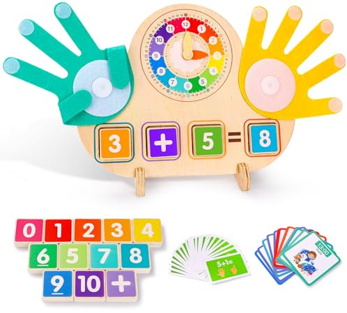 Acsatont Montessori Spielzeug, Lernspiel ab 3 4 5 Jahre, Fingerzählmathe Holzspielzeug Pädagogisch Wertvoll, Kinderspielzeug Lernspiele Geschenk Mädchen & Jungen 5 Jahre Geburtstag (Uhr)