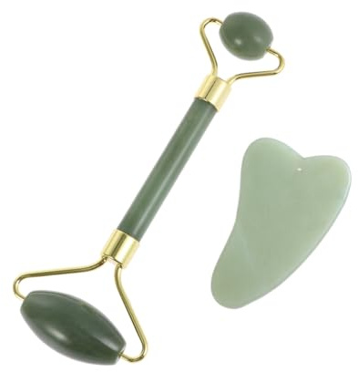 Veemoon Dispositivo de Belleza de Jade Juego Masajeador Facial Herramienta Masaje Cuidado Piel Rodillo de Jade Facial Masaje para Uso Casa