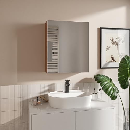 HAJDUK FURNITURE Spiegelschrank Bad 50x60 cm Eiche Sonoma Badschrank mit Spiegel Ablage und Griffloser Öffnung Hängeschrank Badezimmerspiegel Hängend