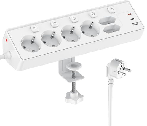 Regleta Escritorio con USB C (PD 30W) | Interruptores Individuales Toma de Corriente de Escritorio,Regletas Enchufes Proteccion Sobretension para Oficina en Casa