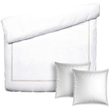 Pure Cotton Parure de lit 3 pièces - Housse de Couette 260x240 + 2 taies 63x63 - Satin de Coton TC200 - Fermeture éclair - Oeko-TEX® - Silhouette - Taupe/Blanc