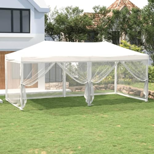 Tente de Réception Pliable, Chapiteau Jardin Extérieur 3x6 m avec Parois Latérales, Toit Oxford 210D Résistant UV/Eau, Structure Acier Renforcé, Blanc, 572 x 292 x 244 cm