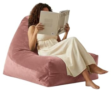 Kosiproducts Premium Plush Velvet Bean Bag Chair with Polystyrene Beads - Luxury Soft Comfortable Gaming Lounger Seat for Adults Kids [Rose, Small]