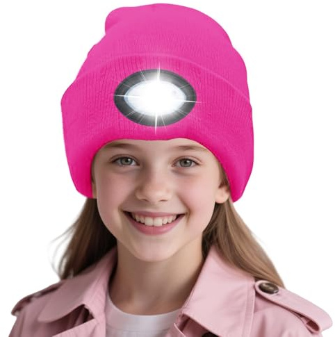 AWSOLAR Mütze mit LED Licht Kinder Erwachsener, Wiederaufladbare Winter Warm Mütze mit Licht Kinder Erwachsener für Jogger, Camping, Geschenke, Laufen