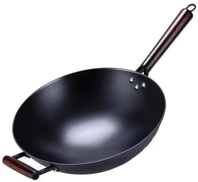 ZAICOLER Wok de Hierro Fundido, Sartén de Hierro Wok, Hierro Fundido Multifuncional de Calentamiento Uniforme con Cómodo para Freír, Hervir, Asar y Hervir a Fuego Lento (32 cm/12,6 pulgadas)