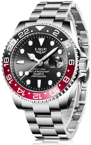 LIGE Uhren Herren Quarz Edelstahl Wasserdicht Kalender Leuchtzeiger | LIGE Armbanduhr Herren, Quarz Analog, 3ATM Wasserdicht, Datumsanzeige Leuchtzeiger, Für Klassisch-moderner Freizeitstil